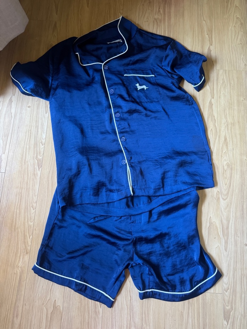 Peter Alexander Navy Short-Sleeve Pajama Set with White Piping